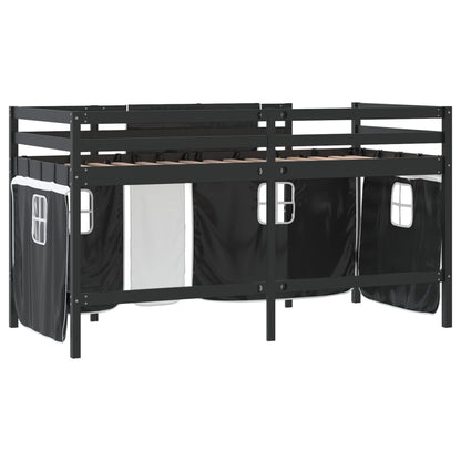 Letto a Soppalco con Tende Bambini Bianco e Nero 80x200 cm Pino