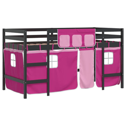 Letto a Soppalco con Tende Bambini Rosa 80x200 cm Massello Pino