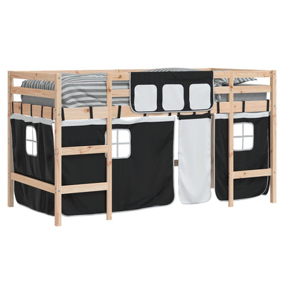 Loft Bed with Black and White Children's Curtains 90x200 cm Pine