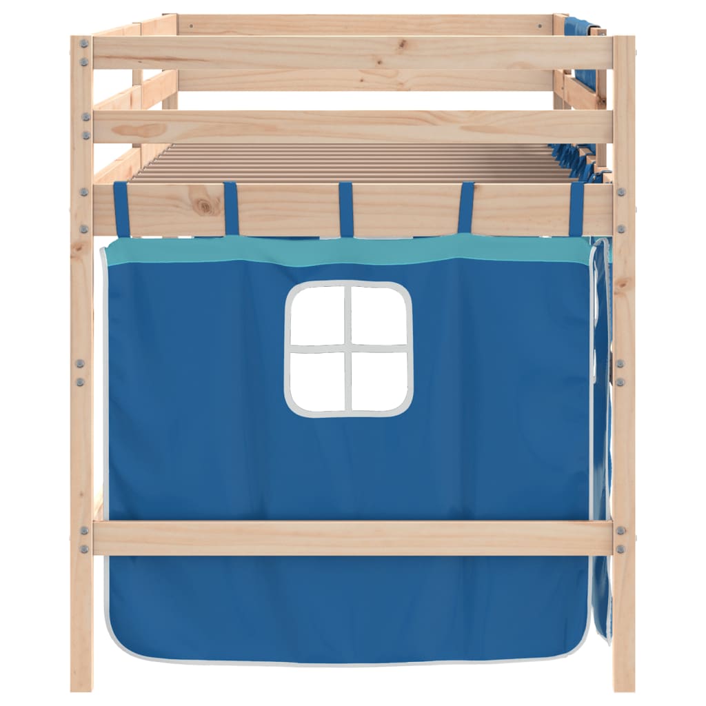 Letto a Soppalco con Tende Bambini Blu 90x200 cm Massello Pino - homemem39