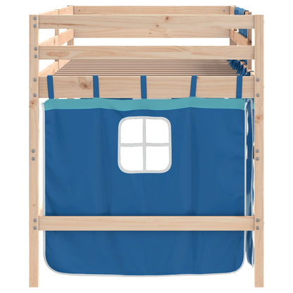 Letto a Soppalco con Tende Bambini Blu 90x200 cm Massello Pino - homemem39