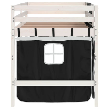 Loft Bed with Black and White Children's Curtains 90x200 cm Pine