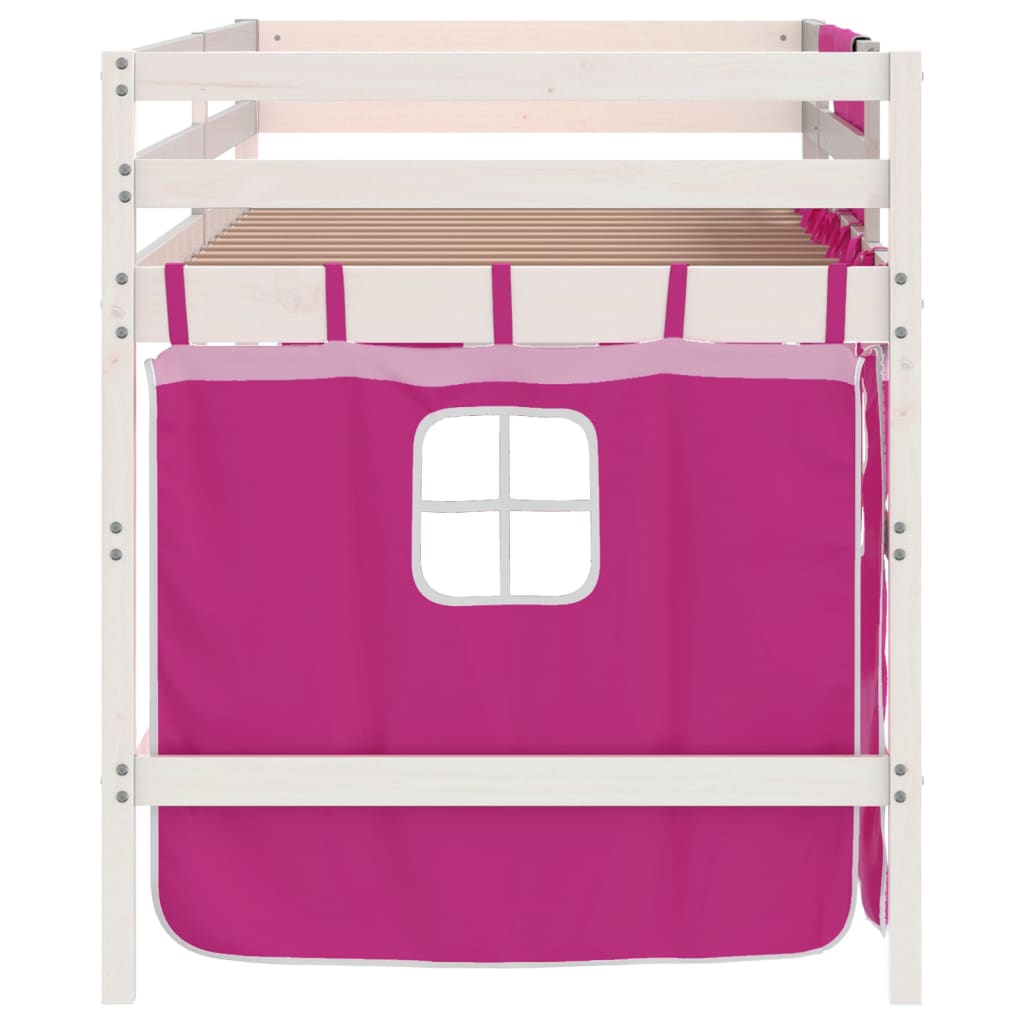 Letto a Soppalco con Tende Bambini Rosa 90x200 cm Massello Pino