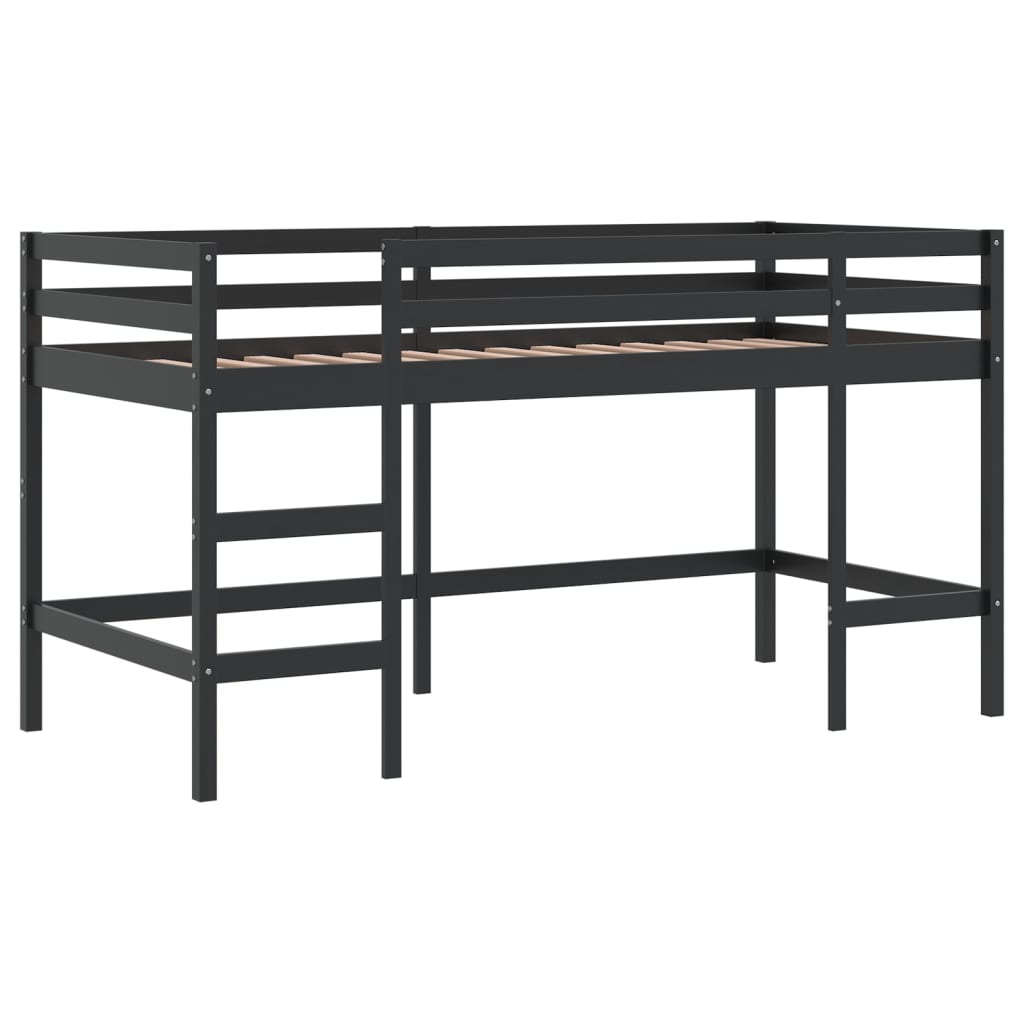 Letto a Soppalco con Tende Bambini Bianco e Nero 90x200 cm Pino