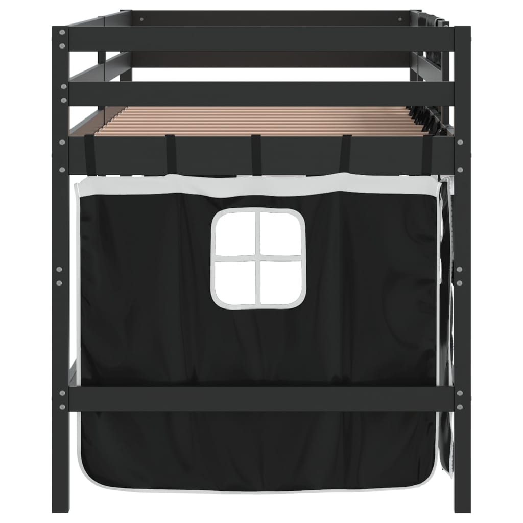 Letto a Soppalco con Tende Bambini Bianco e Nero 90x200 cm Pino