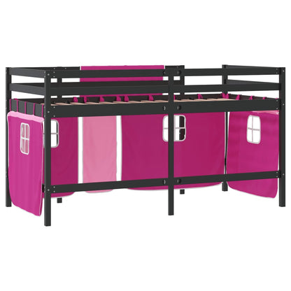 Letto a Soppalco con Tende Bambini Rosa 90x200 cm Massello Pino