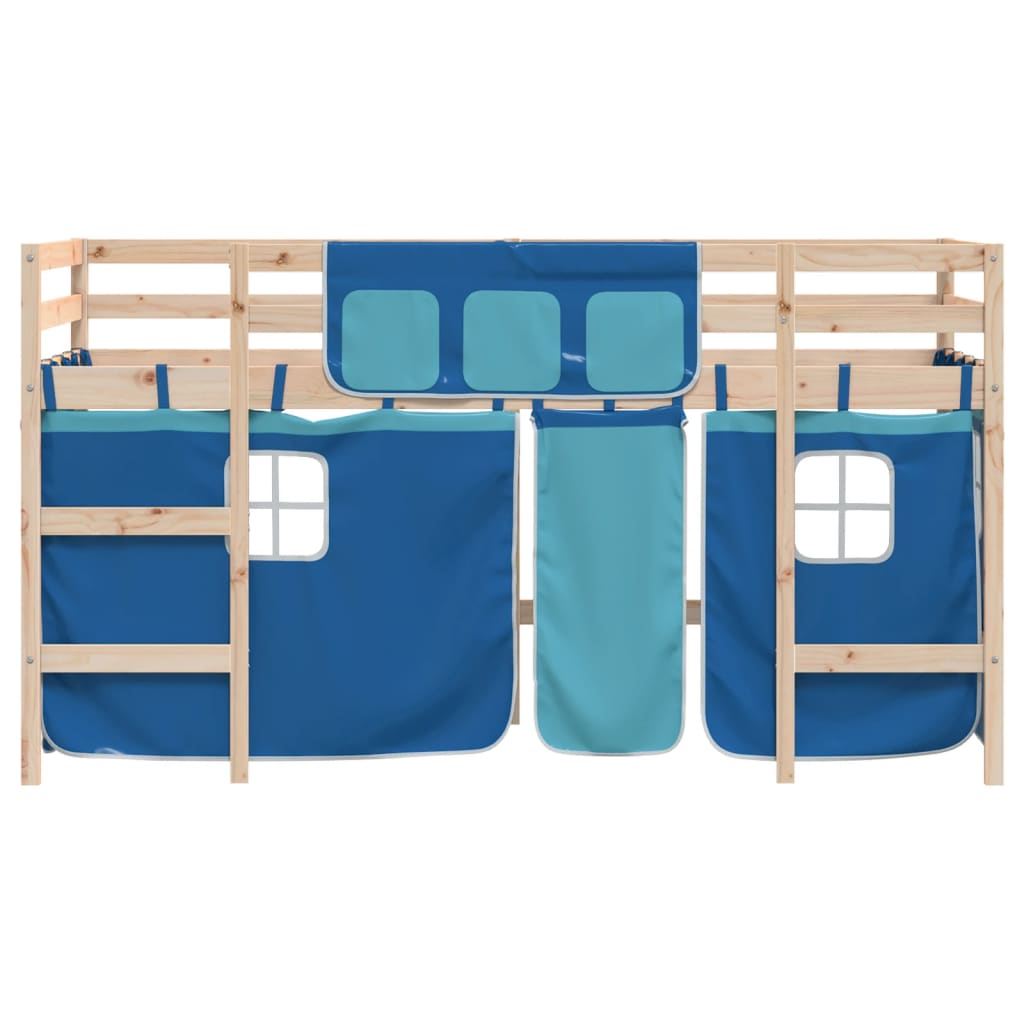 Letto a Soppalco Bambini con Tende Blu 90x190 cm Massello Pino - homemem39