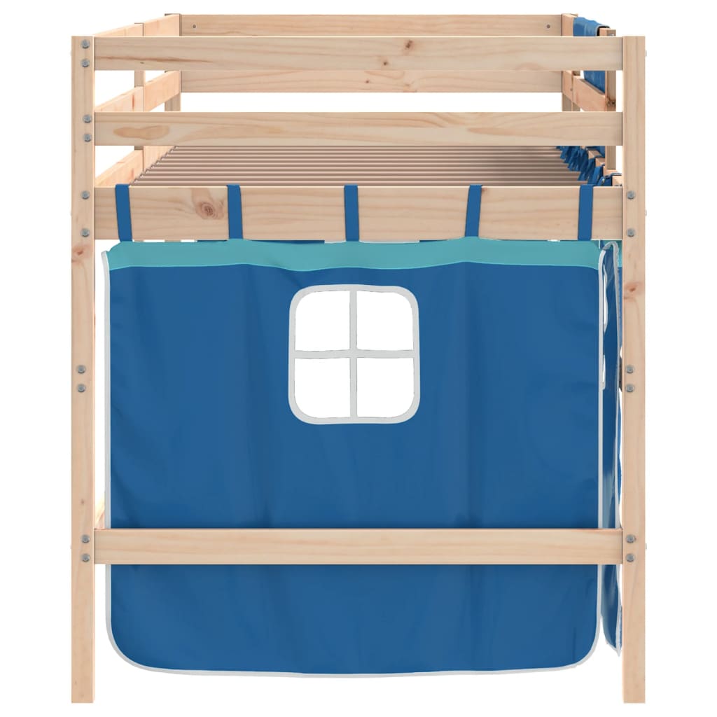 Letto a Soppalco Bambini con Tende Blu 90x190 cm Massello Pino - homemem39
