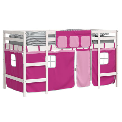 Letto a Soppalco con Tende Bambini Rosa 90x190 cm Massello Pino