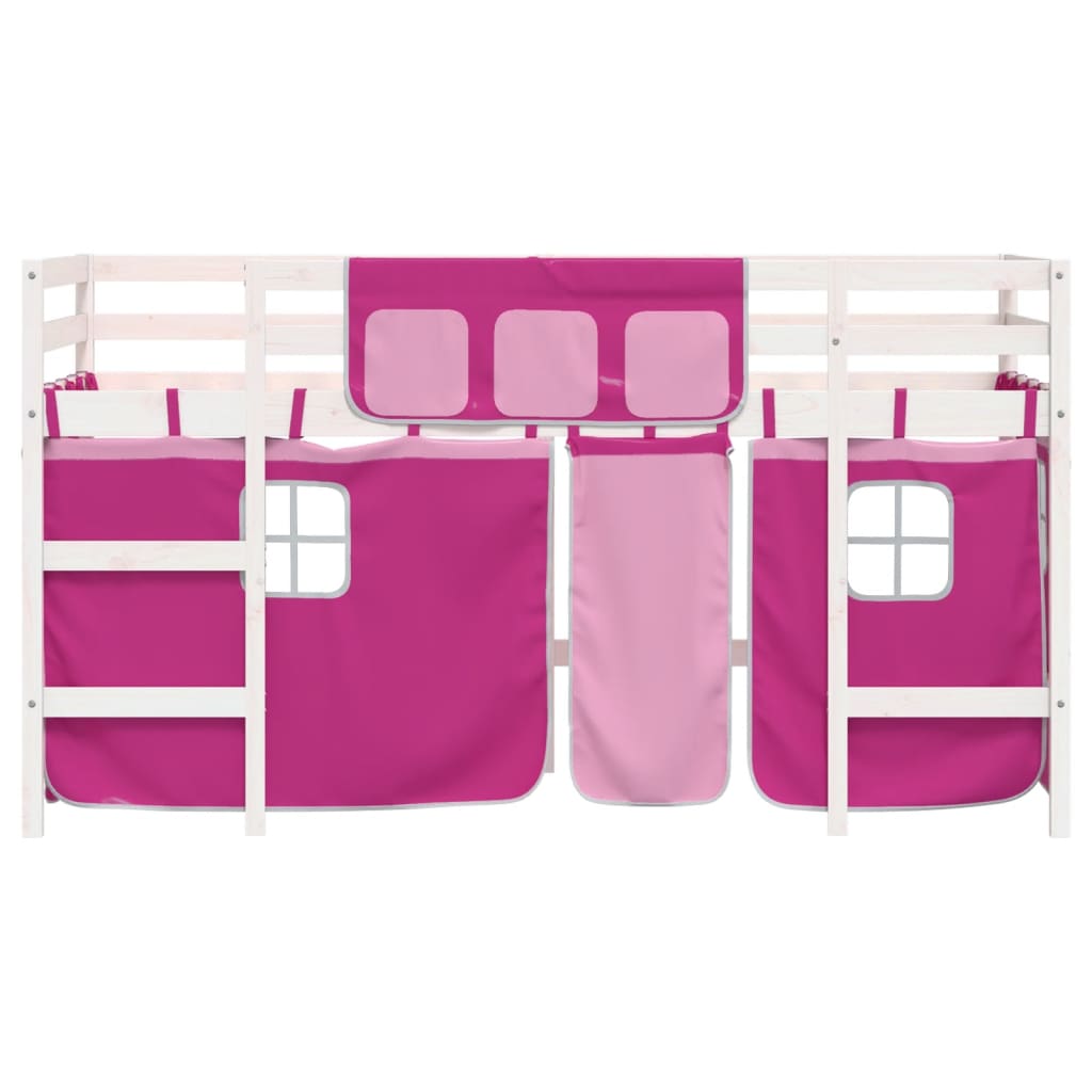 Letto a Soppalco con Tende Bambini Rosa 90x190 cm Massello Pino