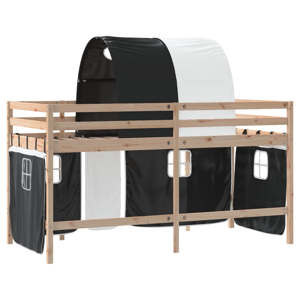 Letto a Soppalco con Tunnel Bambini Bianco e Nero 80x200cm Pino