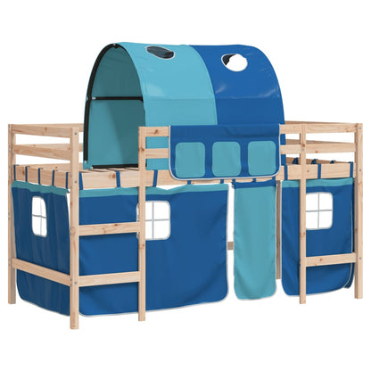Letto a Soppalco con Tunnel Bambini Blu 80x200cm Massello Pino - homemem39