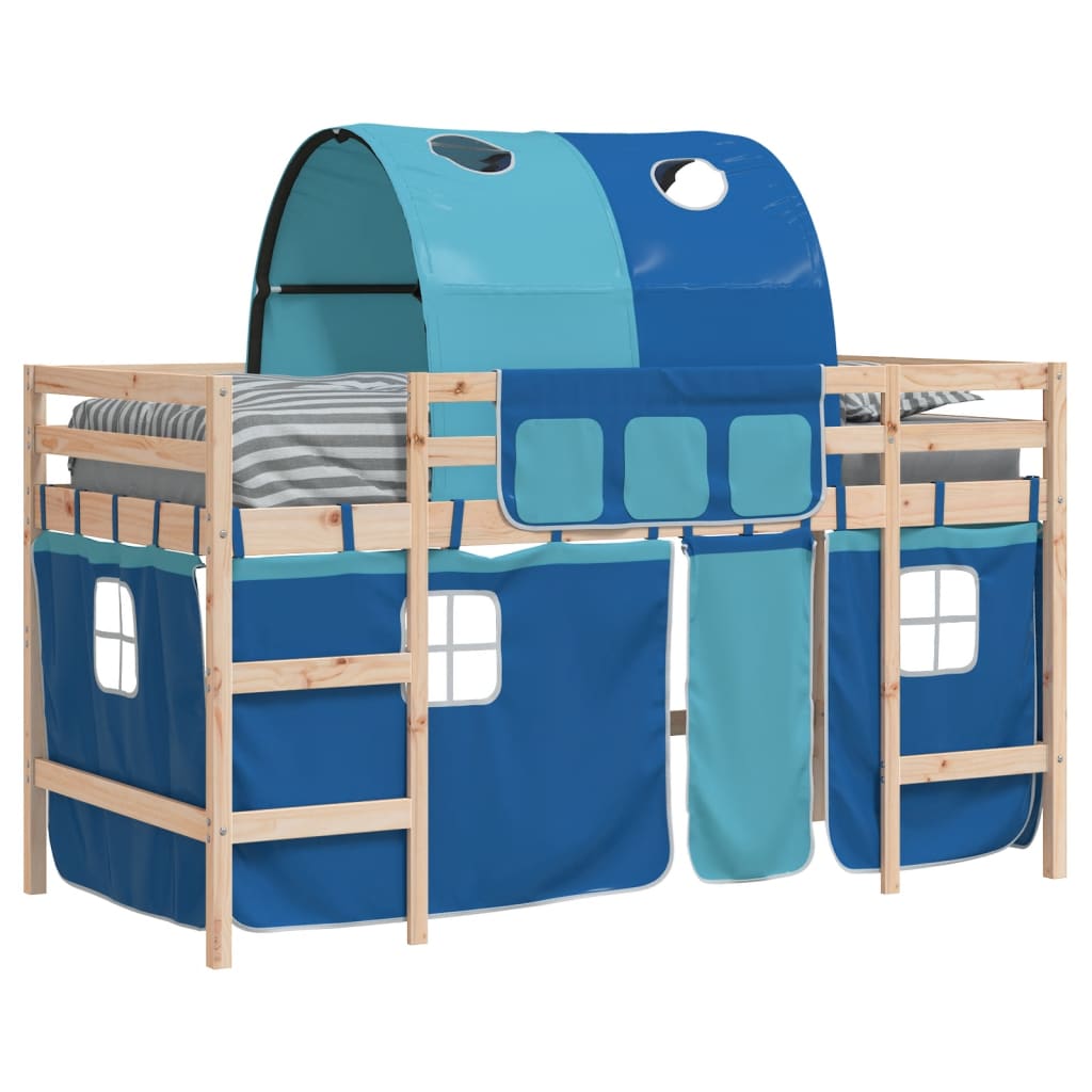Letto a Soppalco con Tunnel Bambini 80x200cm Massello Pino