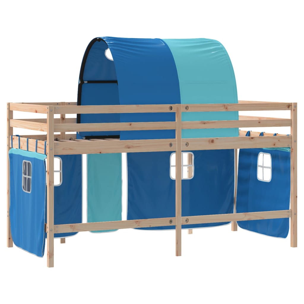 Letto a Soppalco con Tunnel Bambini Blu 80x200cm Massello Pino - homemem39
