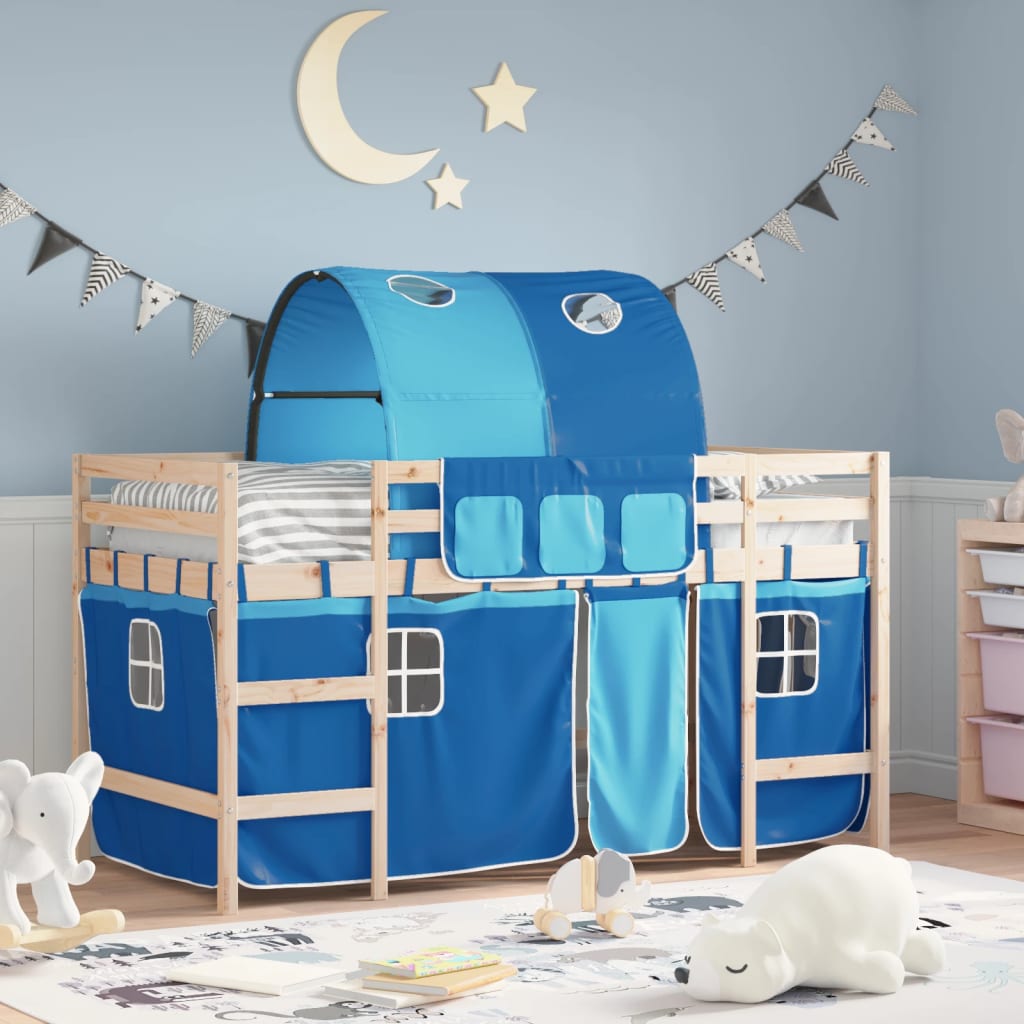 Letto a Soppalco con Tunnel Bambini 80x200cm Massello Pino