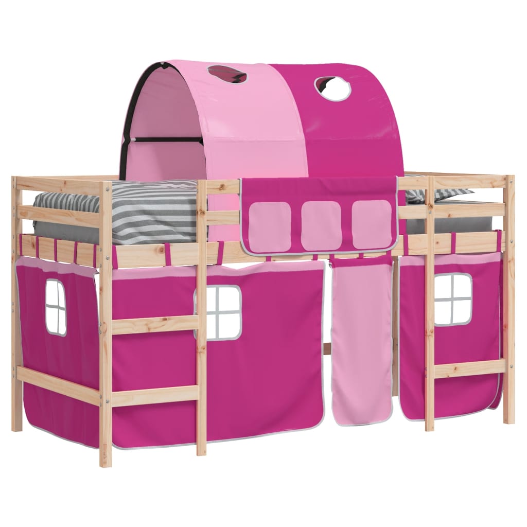 Letto a Soppalco con Tunnel Bambini 80x200cm Massello Pino