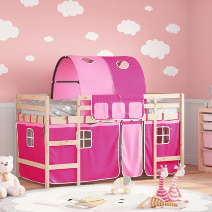 Letto a Soppalco con Tunnel Bambini 80x200cm Massello Pino