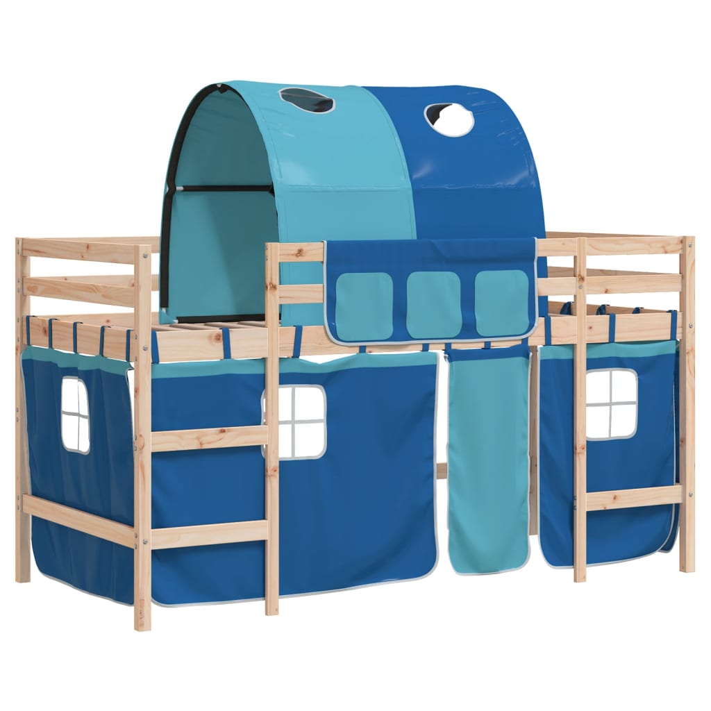 Letto a Soppalco con Tunnel Bambini Blu 90x200cm Massello Pino - homemem39