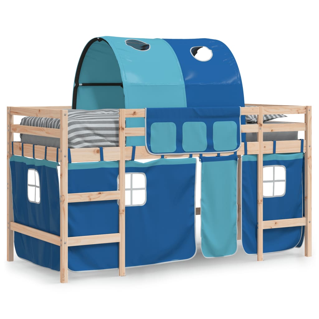 Letto a Soppalco con Tunnel Bambini Blu 90x200cm Massello Pino - homemem39