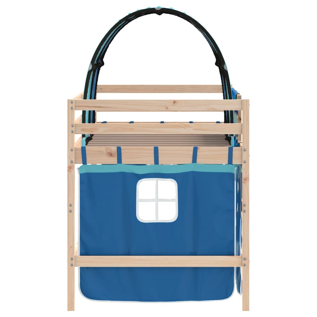 Letto a Soppalco con Tunnel Bambini Blu 90x200cm Massello Pino - homemem39