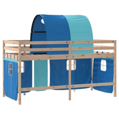 Letto a Soppalco con Tunnel Bambini Blu 90x200cm Massello Pino - homemem39