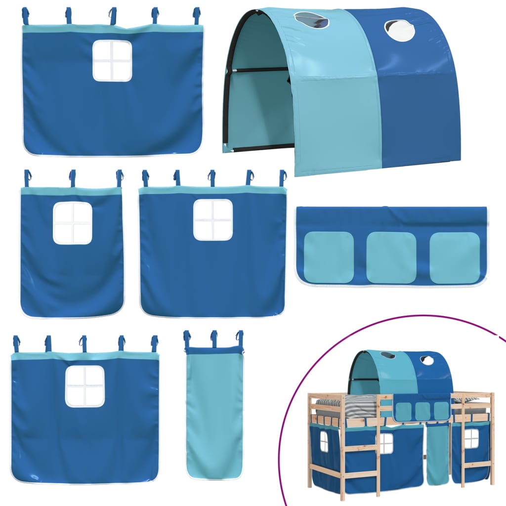 Letto a Soppalco con Tunnel Bambini Blu 90x200cm Massello Pino - homemem39