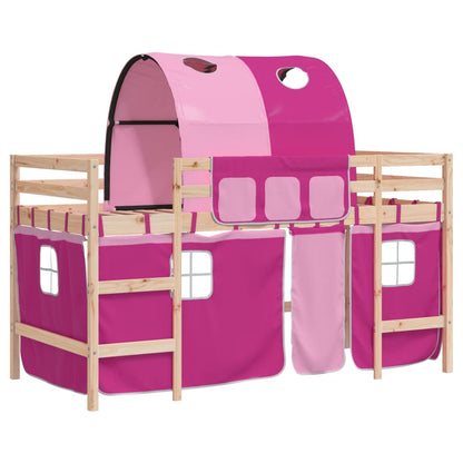 Letto a Soppalco con Tunnel Bambini Rosa 90x200cm Massello Pino - homemem39
