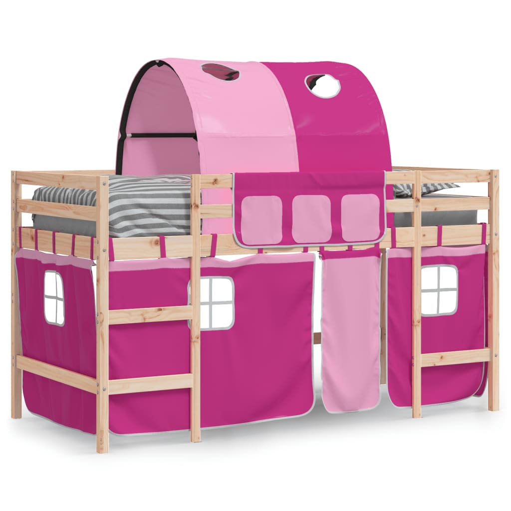 Letto a Soppalco con Tunnel Bambini Rosa 90x200cm Massello Pino - homemem39