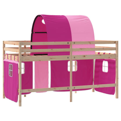 Letto a Soppalco con Tunnel Bambini Rosa 90x200cm Massello Pino - homemem39