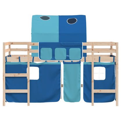 Letto a Soppalco con Tunnel Bambini Blu 90x190cm Massello Pino - homemem39