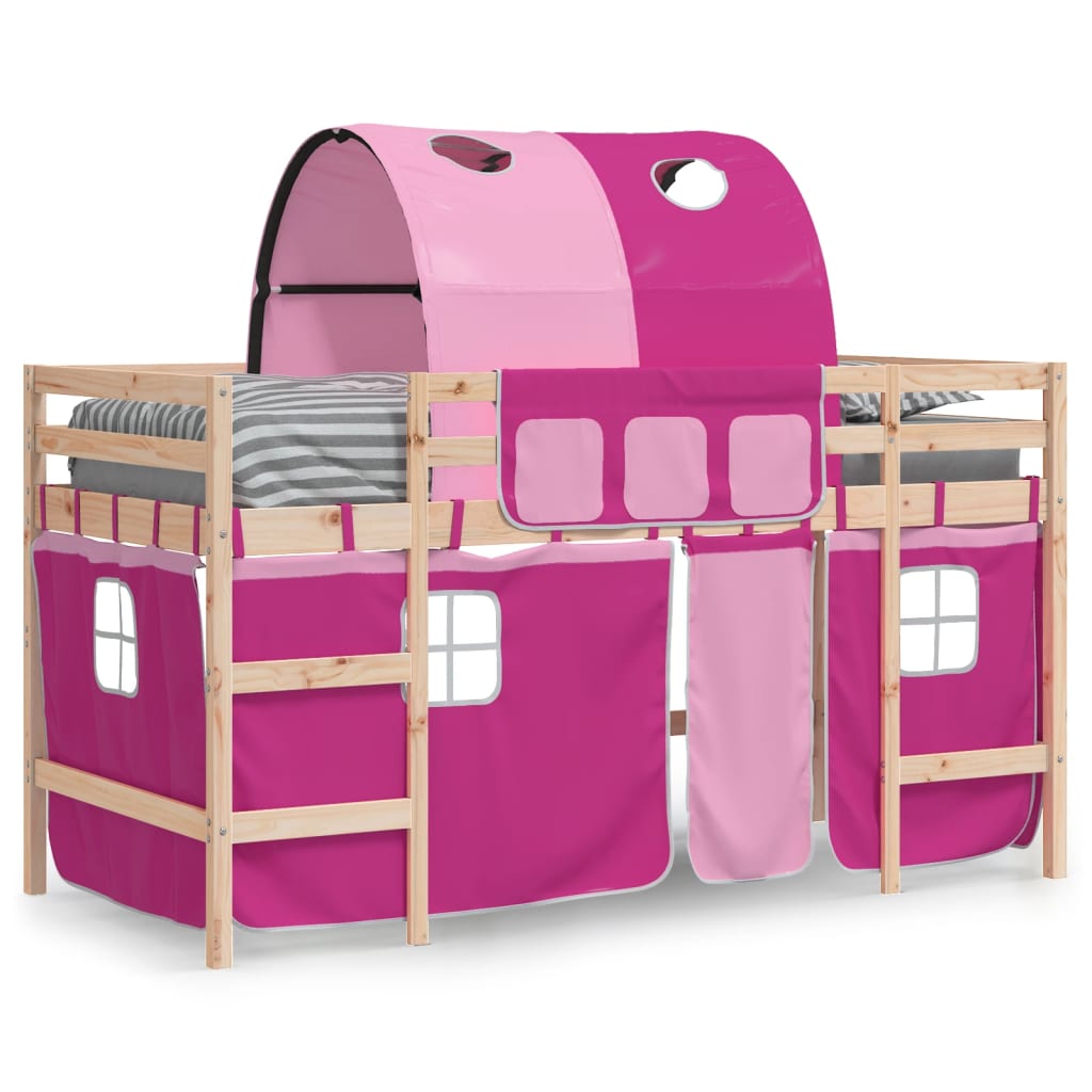 Letto a Soppalco con Tunnel Bambini Rosa 90x190cm Massello Pino - homemem39