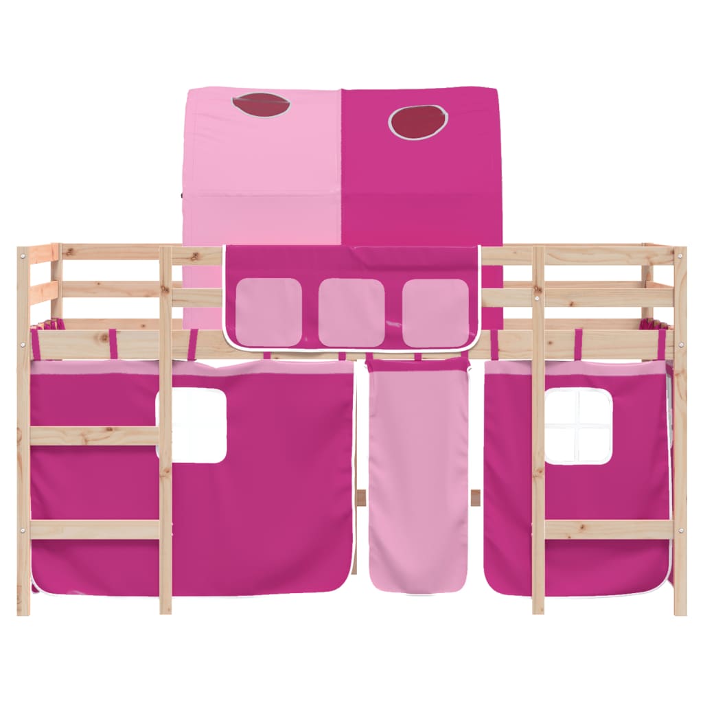 Letto a Soppalco con Tunnel Bambini Rosa 90x190cm Massello Pino - homemem39