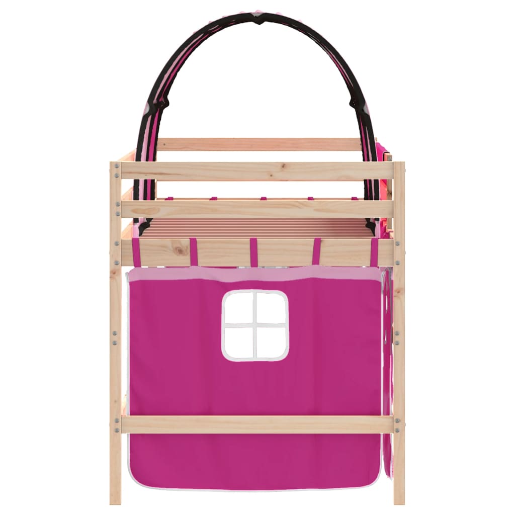 Letto a Soppalco con Tunnel Bambini Rosa 90x190cm Massello Pino - homemem39