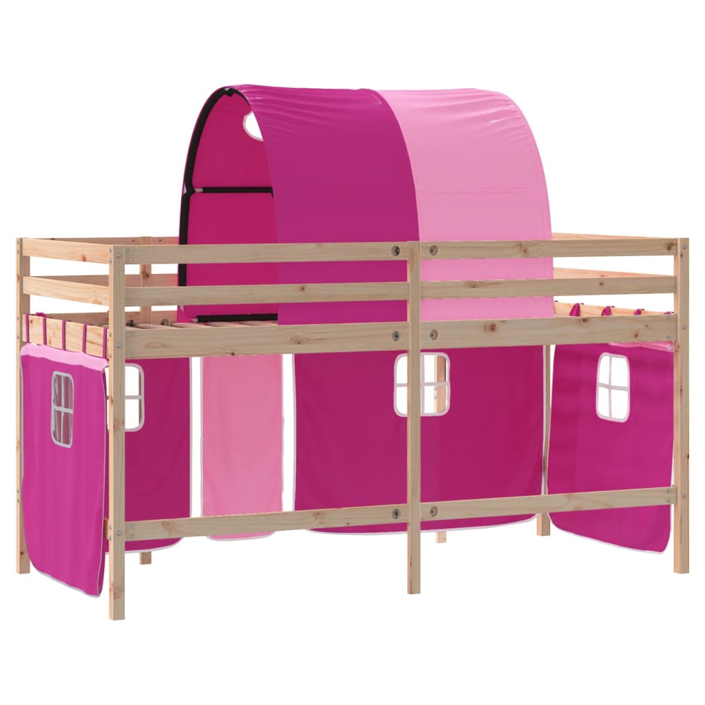Letto a Soppalco con Tunnel Bambini Rosa 90x190cm Massello Pino - homemem39