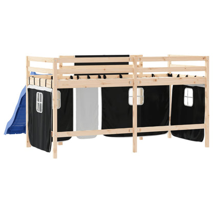 Letto a Soppalco con Tende Bambini Bianco e Nero 80x200 cm Pino