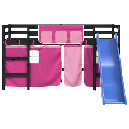 Letto a Soppalco con Tende Bambini Rosa 80x200 cm Massello Pino