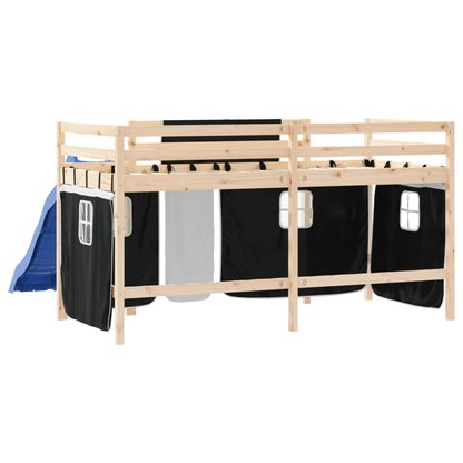 Letto a Soppalco con Tende Bambini Bianco e Nero 90x200 cm Pino