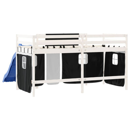 Children's Loft Bed with Black and White Curtains 90x190 cm Pine