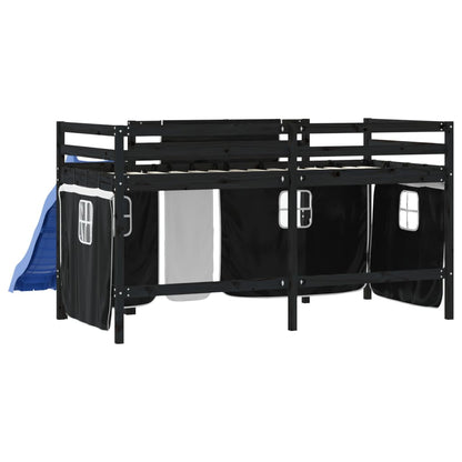 Children's Loft Bed with Black and White Curtains 90x190 cm Pine