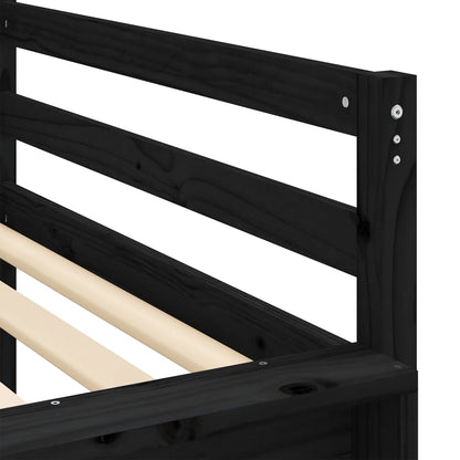 Children's Loft Bed with Black and White Curtains 90x190 cm Pine