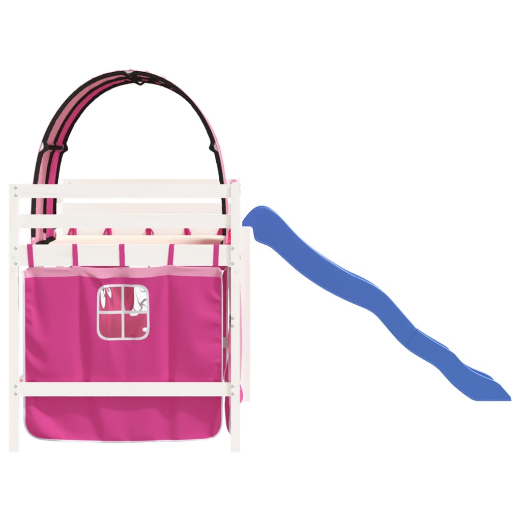 Letto a Soppalco con Tunnel Bambini Rosa 80x200cm Massello Pino - homemem39