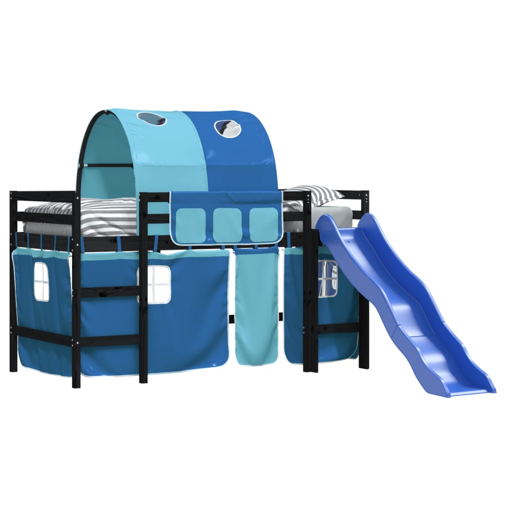 Letto a Soppalco con Tunnel Bambini Blu 80x200cm Massello Pino - homemem39