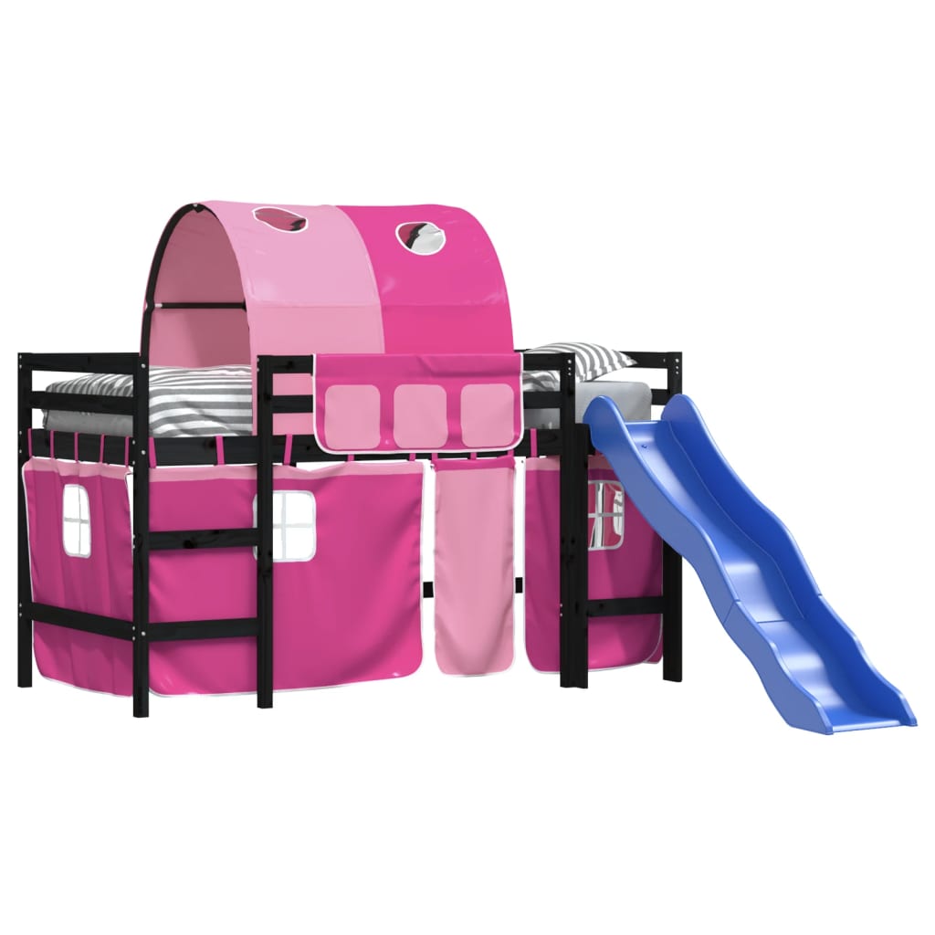 Letto a Soppalco con Tunnel Bambini Rosa 80x200cm Massello Pino - homemem39