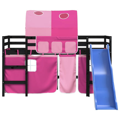 Letto a Soppalco con Tunnel Bambini Rosa 80x200cm Massello Pino - homemem39