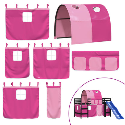 Letto a Soppalco con Tunnel Bambini Rosa 80x200cm Massello Pino - homemem39