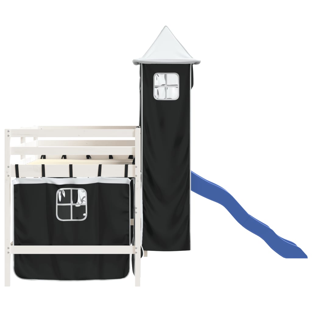 Letto a Soppalco con Torre Bambini Bianco e Nero 80x200cm Pino - homemem39