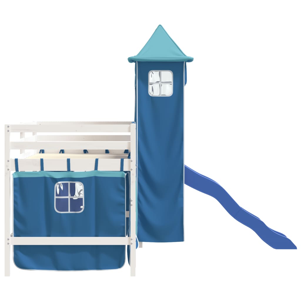 Letto a Soppalco con Torre Bambini Blu 80x200cm Massello Pino - homemem39