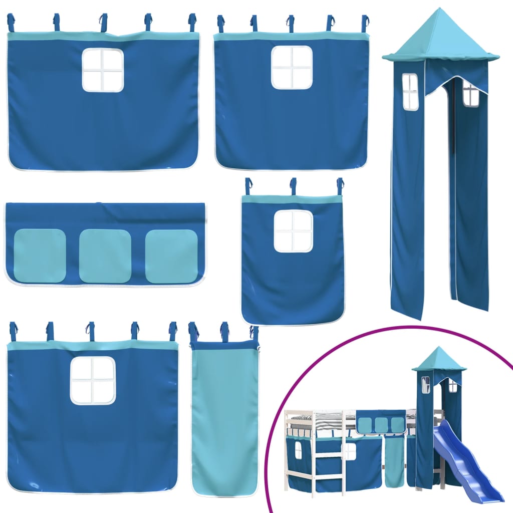 Letto a Soppalco con Torre Bambini Blu 80x200cm Massello Pino - homemem39