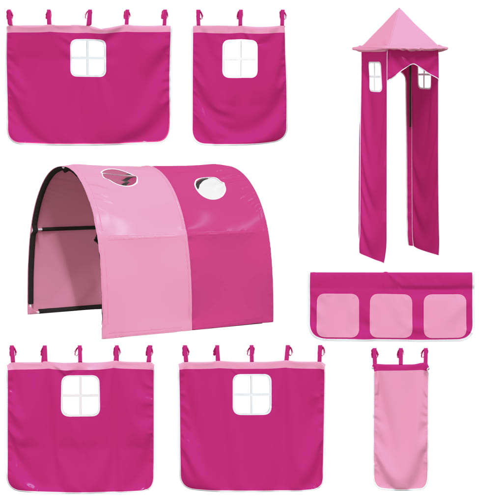 Letto a Soppalco con Torre Bambini Rosa 80x200cm Massello Pino