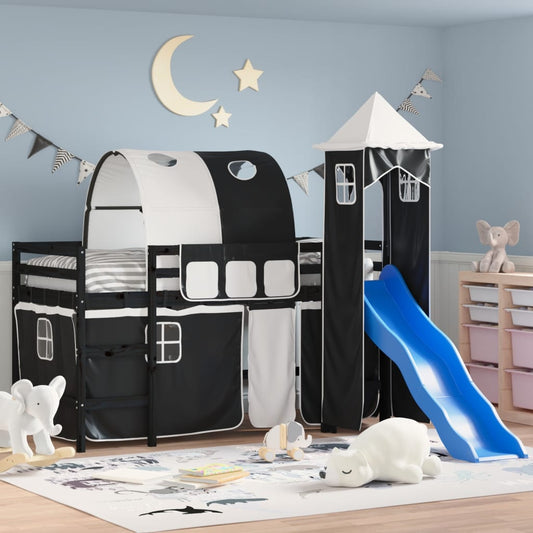 Letto a Soppalco con Torre Bambini Bianco e Nero 80x200cm Pino - homemem39